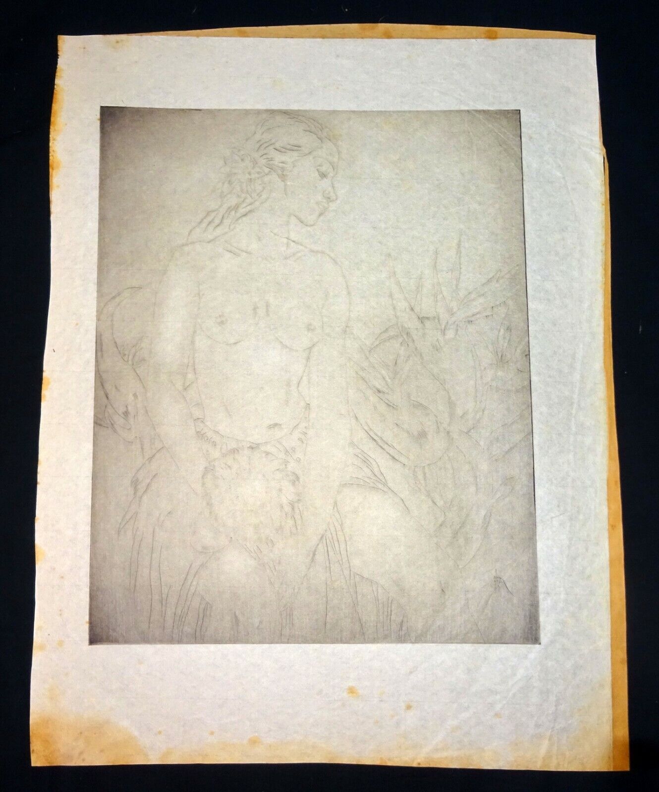 20s Hawaii Etching Print White Uli Uli Female Nude by John Melville Kelly (Kel)