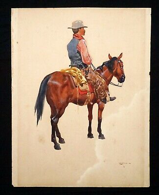 1900 S.W. US Gouache Painting Lone Rider by Fernand Lungren (1857-1932)(Jwo)