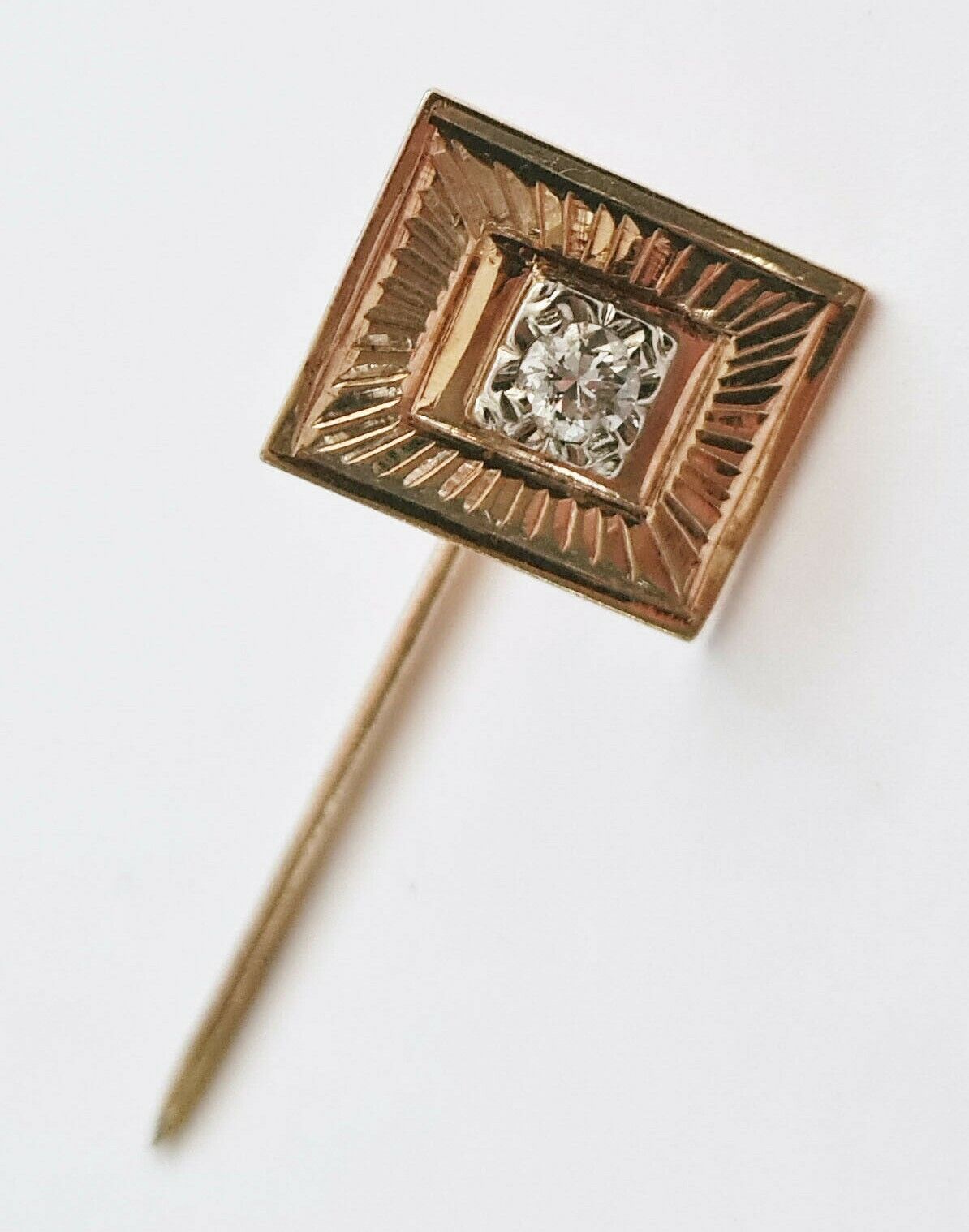 Antique 14k Yellow Gold Pin w. Diamond Accent 0.17ct. (PiC)