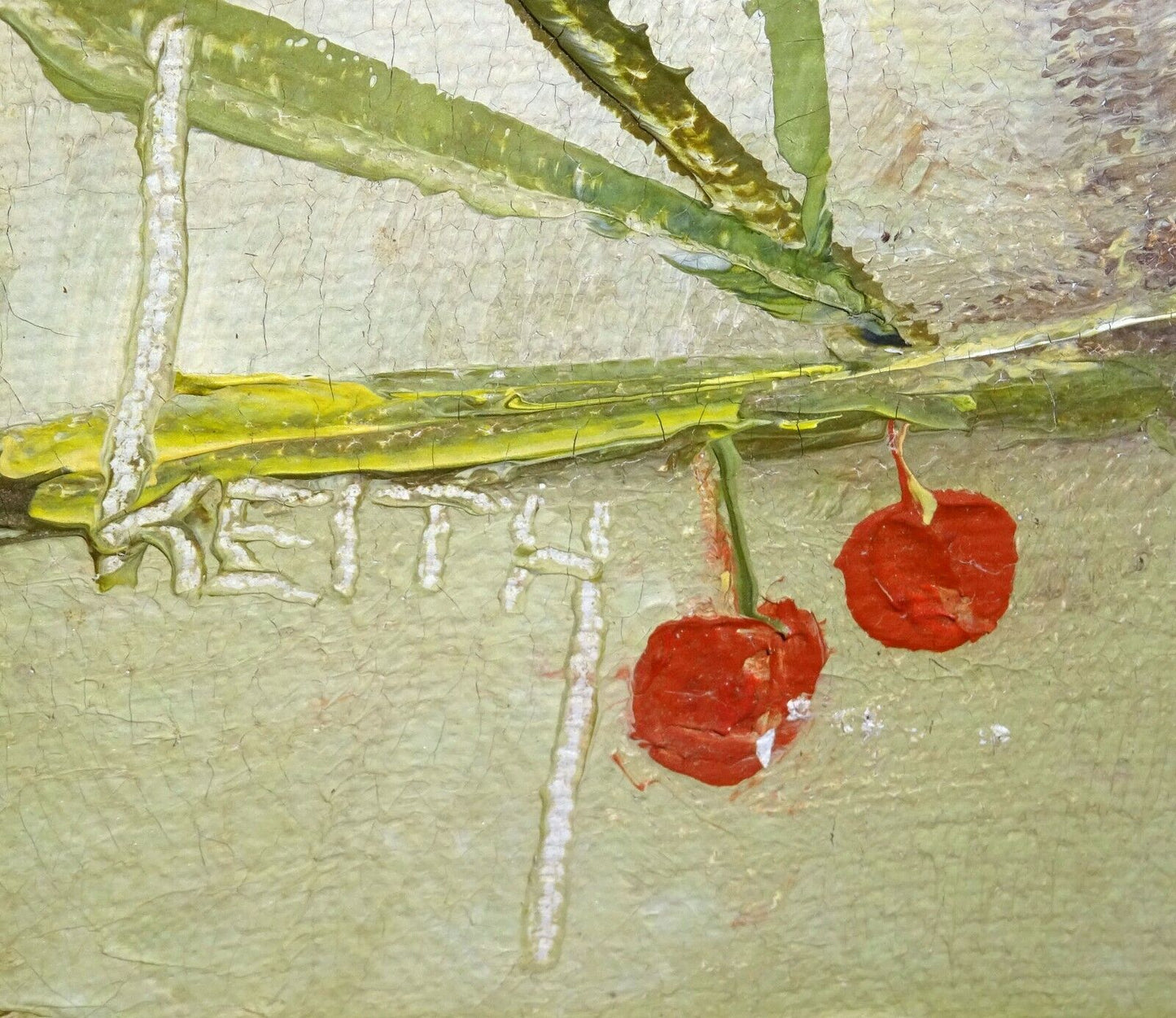 Vintage Mini Oil Painting "Screaming Fledgling Bird on a Branch" by Keith (ThB)
