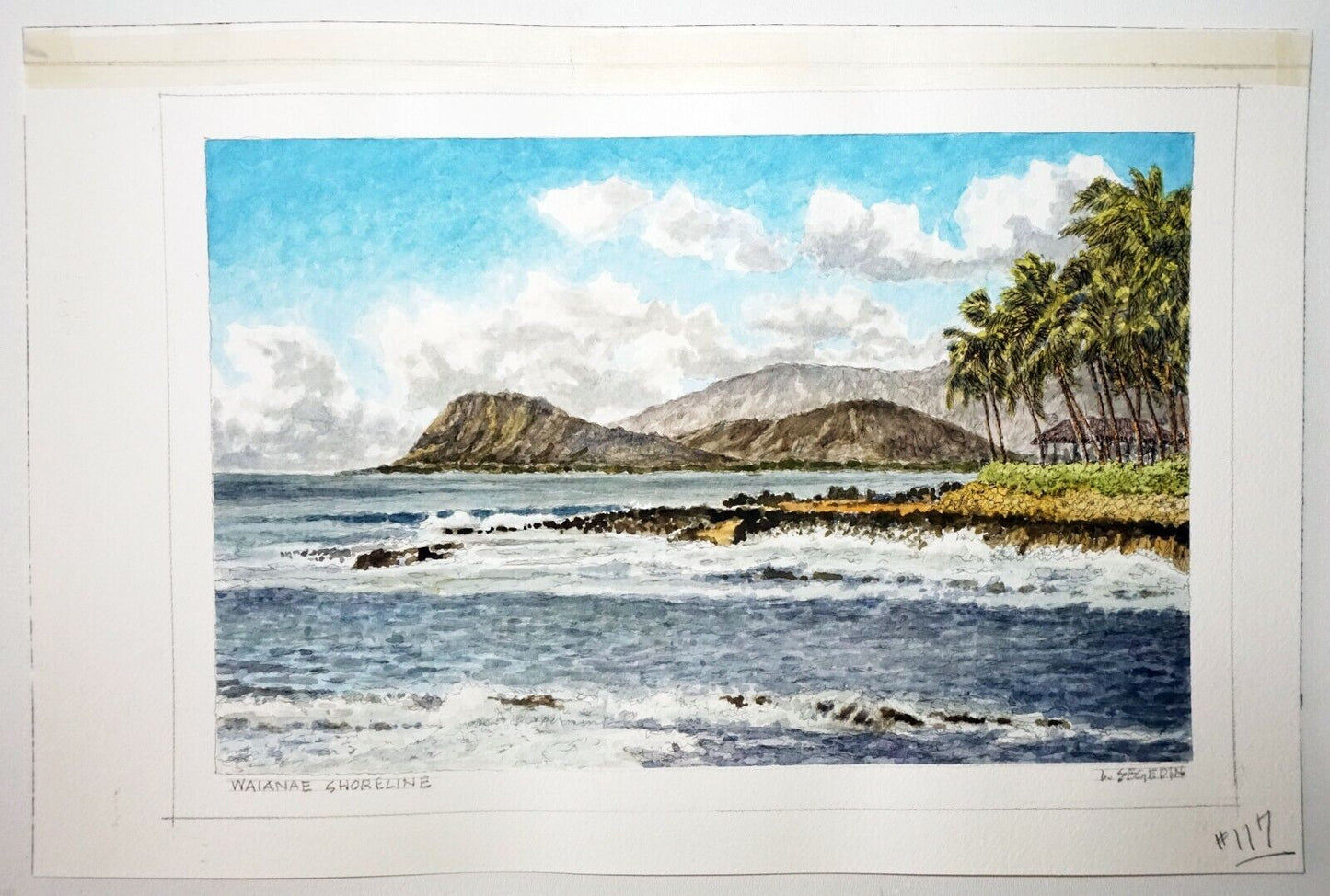 Hawaii Watercolor Painting "Waianae Shoreline, West Oahu" by L. Segedin #117