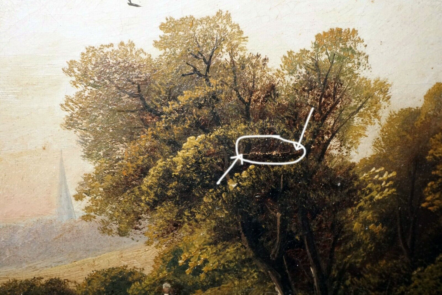 Antique European Framed Oil Painting Country Road & Bridge by F. Davies (***)