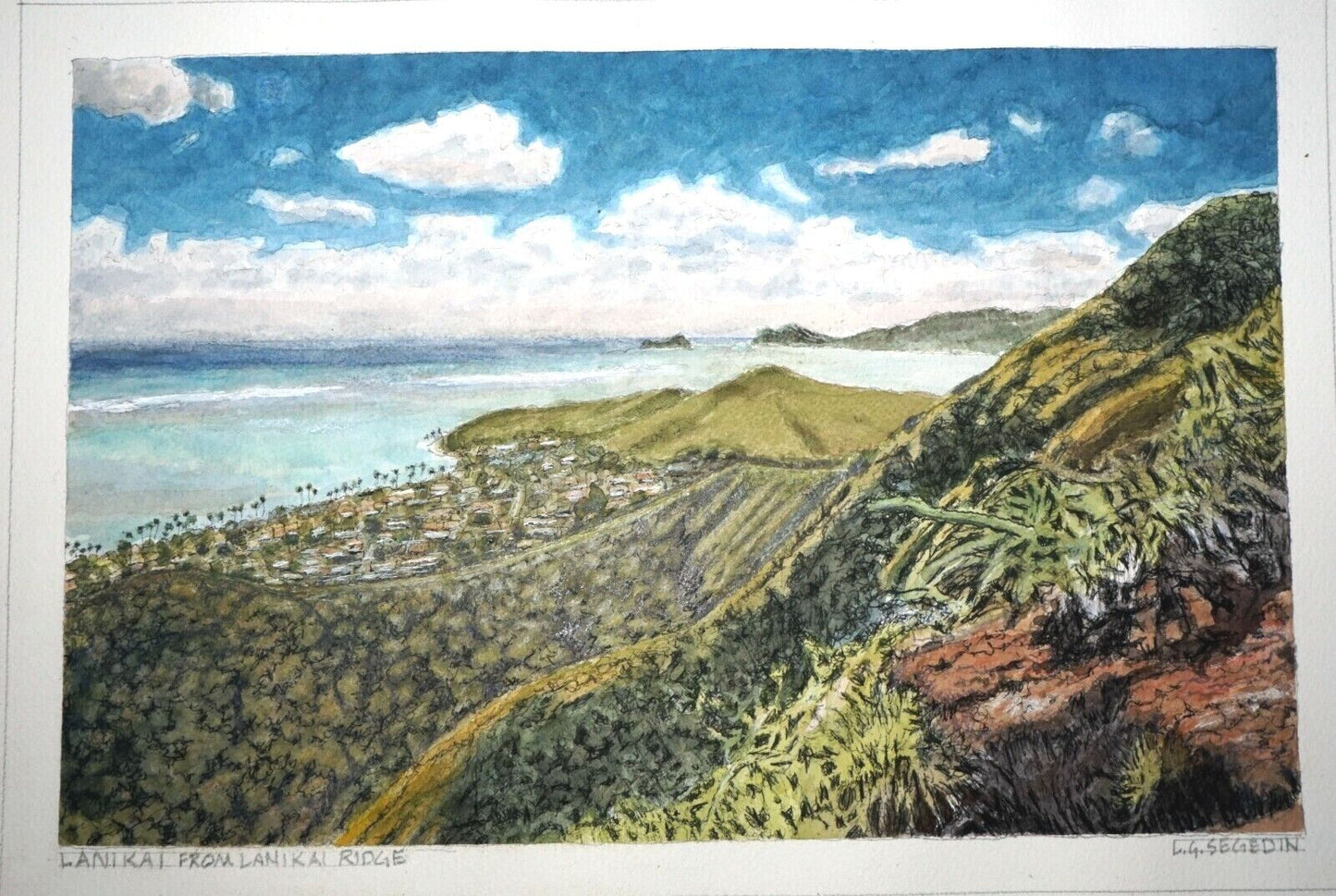 Hawaii Watercolor Painting "Lanikai from Lanikai Ridge" by Larry Segedin #176