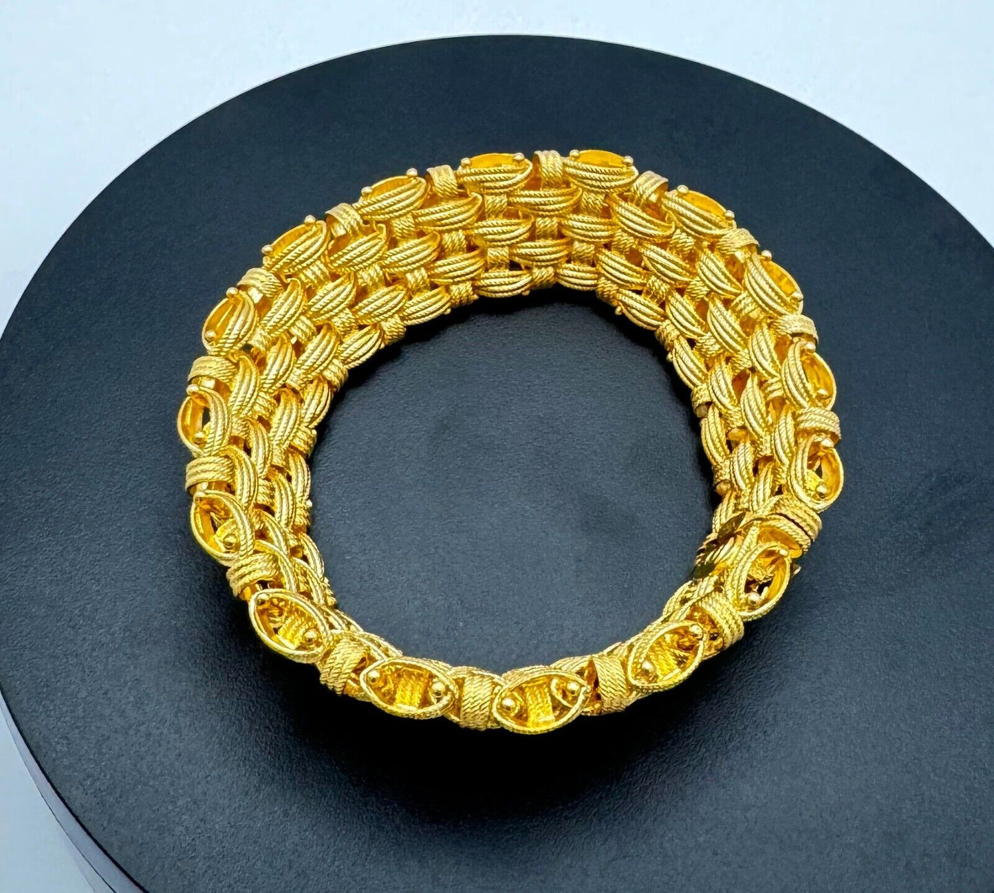 Vintage Heavy Ladies Vermeil Sterling Silver Textured Woven Bracelet (McC)
