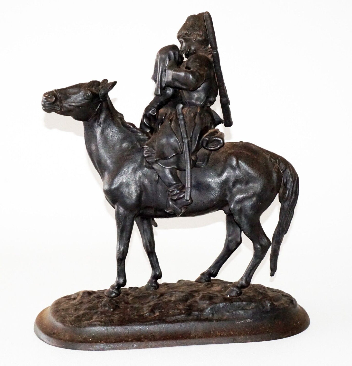 1908 Russian Pot Metal Sculpture "The Cossack Farewell" by E. A. Lanceray (***