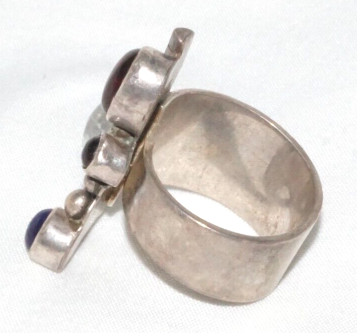 Vintage Sterling Ring Accented w Tanzanite, Garnet & Moonstone Adjust Sz (LoC)L2