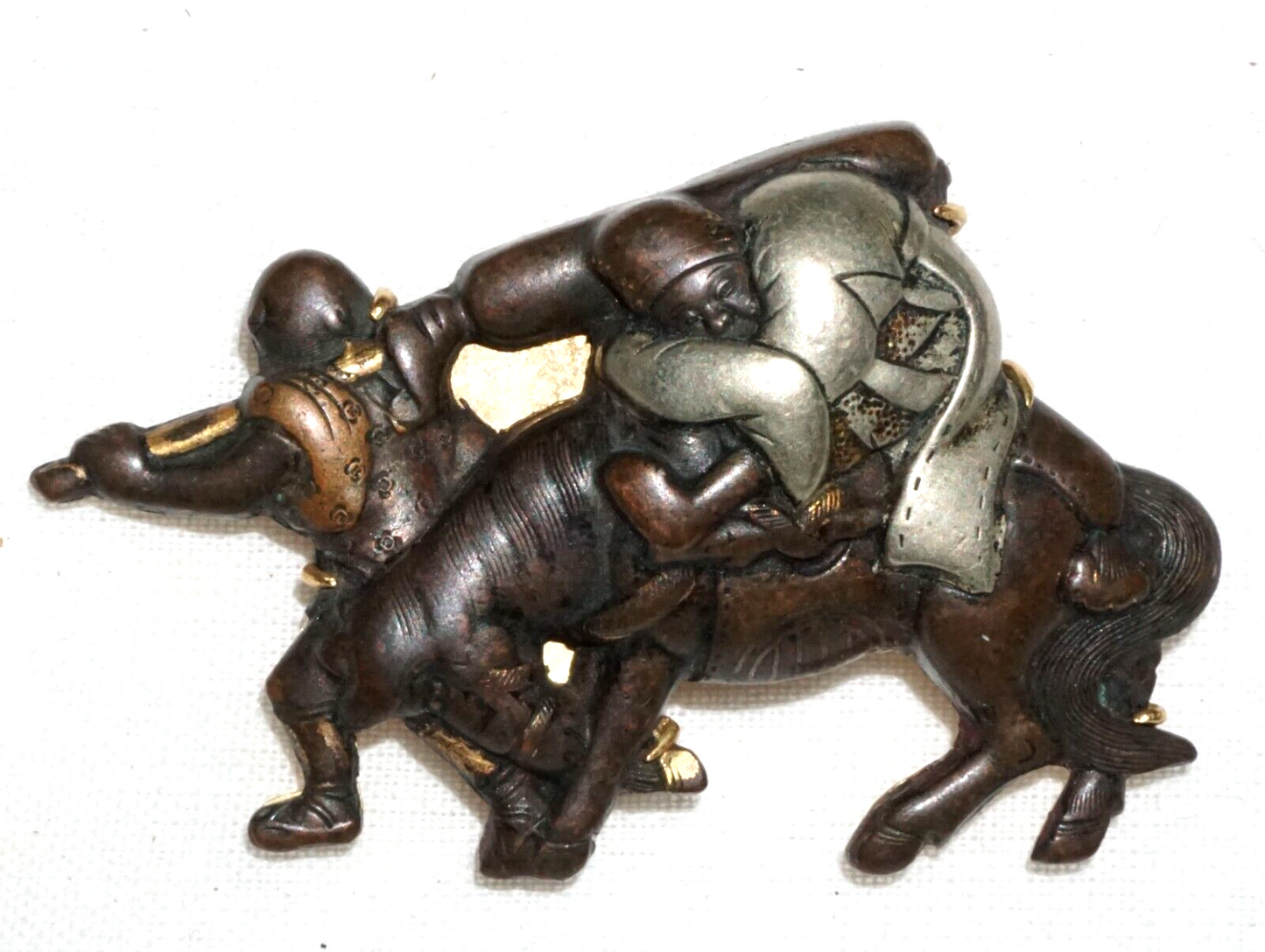 Antique Japanese Menuki set 18k Yellow Gold Brooch Pendant by Gump's (GeB)#8