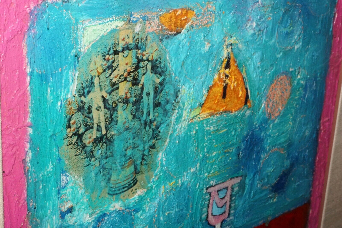 Mexican Mixed Media Painting Jester w. Adam & Eve by Oscar Bernal (b.1945)(NoN)