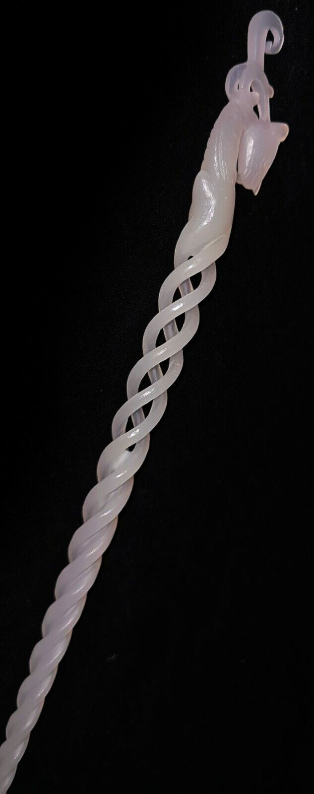 Vintage Chinese Pierced Spiral White Jade Hairpin Extremely Fine Carved (AHB)