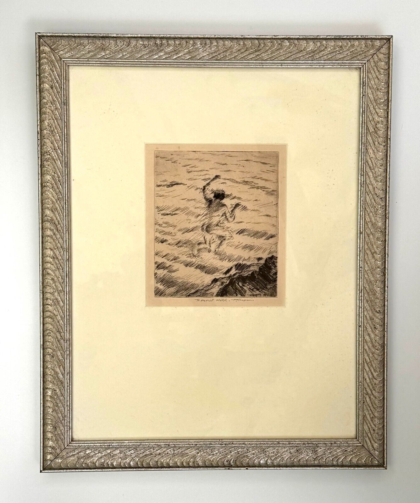 1921 Etching of a Man Swimming by Huc Mazelet Luquiens (KuK)