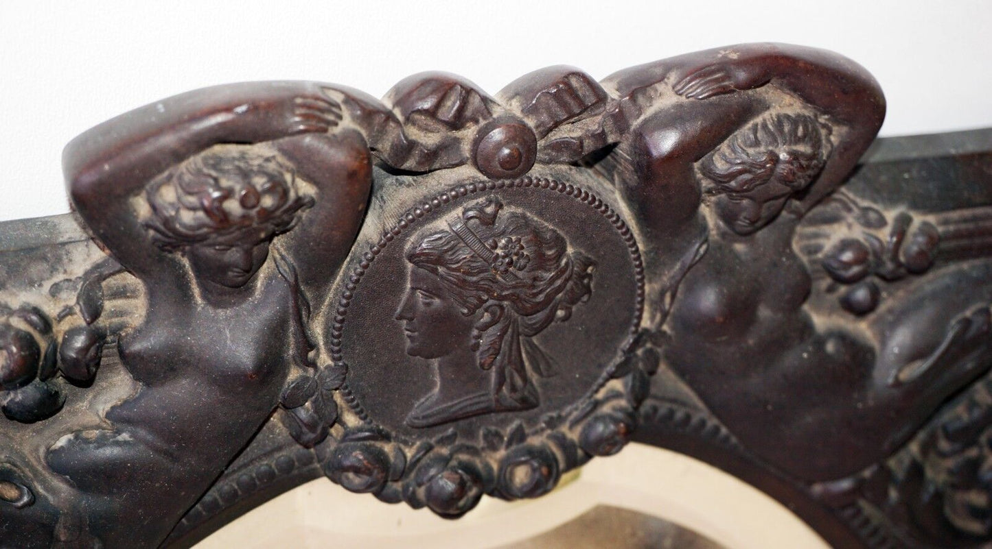 19C English Edwardian Molded Composite Frame Mirror w. Nude Female Figures (Wok)