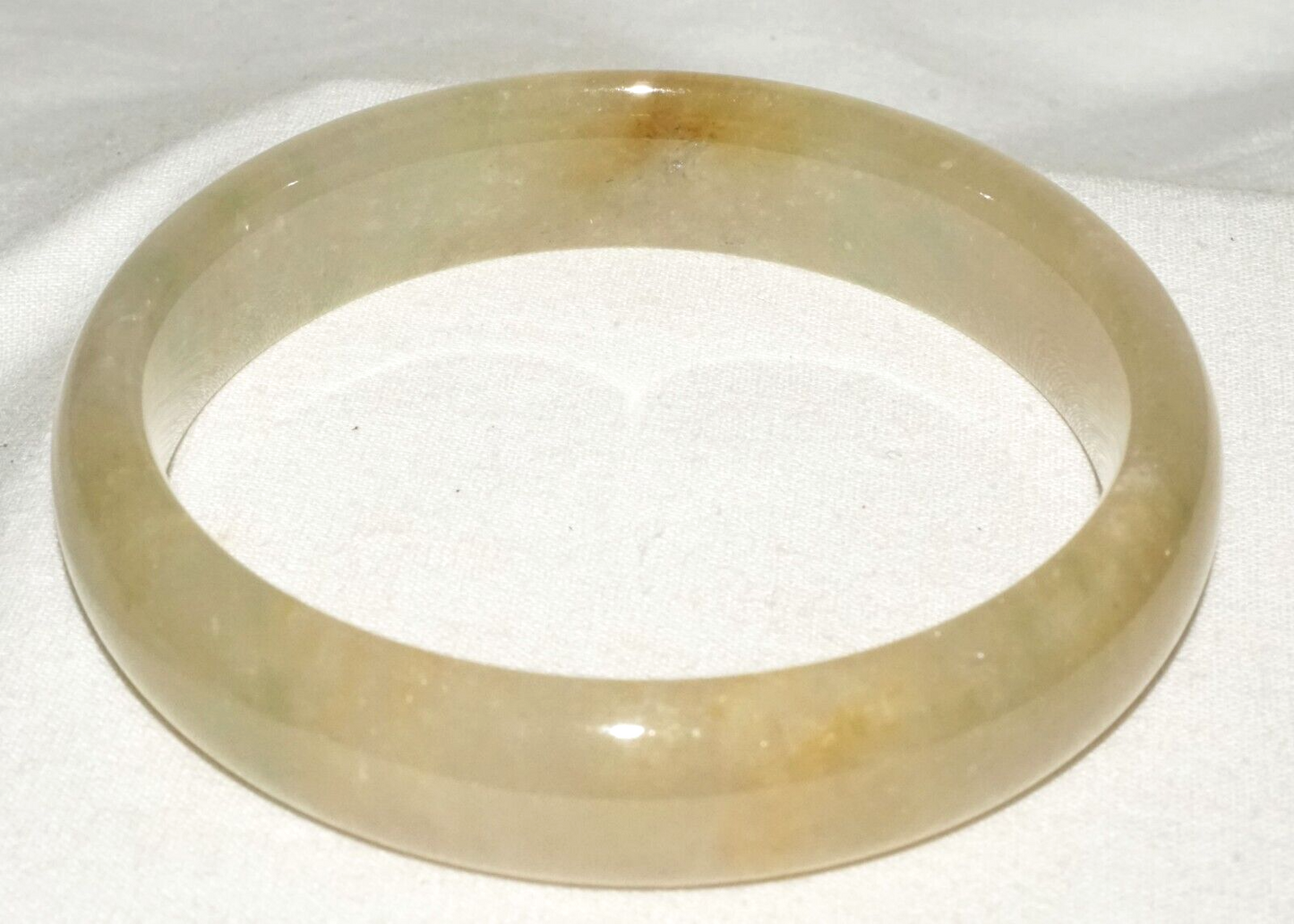 Vintage Chinese Semi Translucent Yellowish Green Jade Bangle Bracelet (InS)#L3