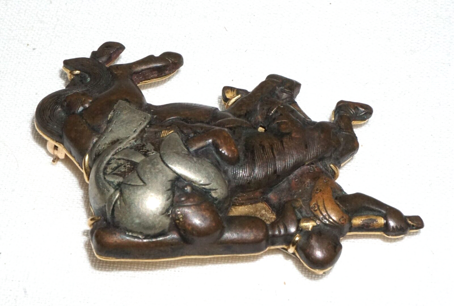 Antique Japanese Menuki set 18k Yellow Gold Brooch Pendant by Gump's (GeB)#8
