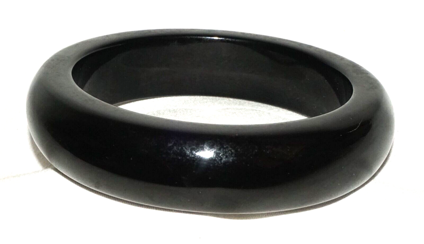 Vintage Chinese Chunky Black Onyx Bangle Bracelet (InS)#L3