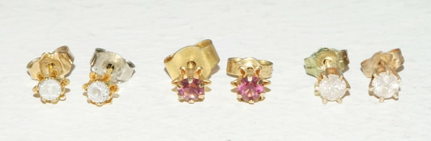 7x Pairs Stud Earrings w. Onyx Diamonds Jade Amethyst & Synthetic Gems (BrM)#41