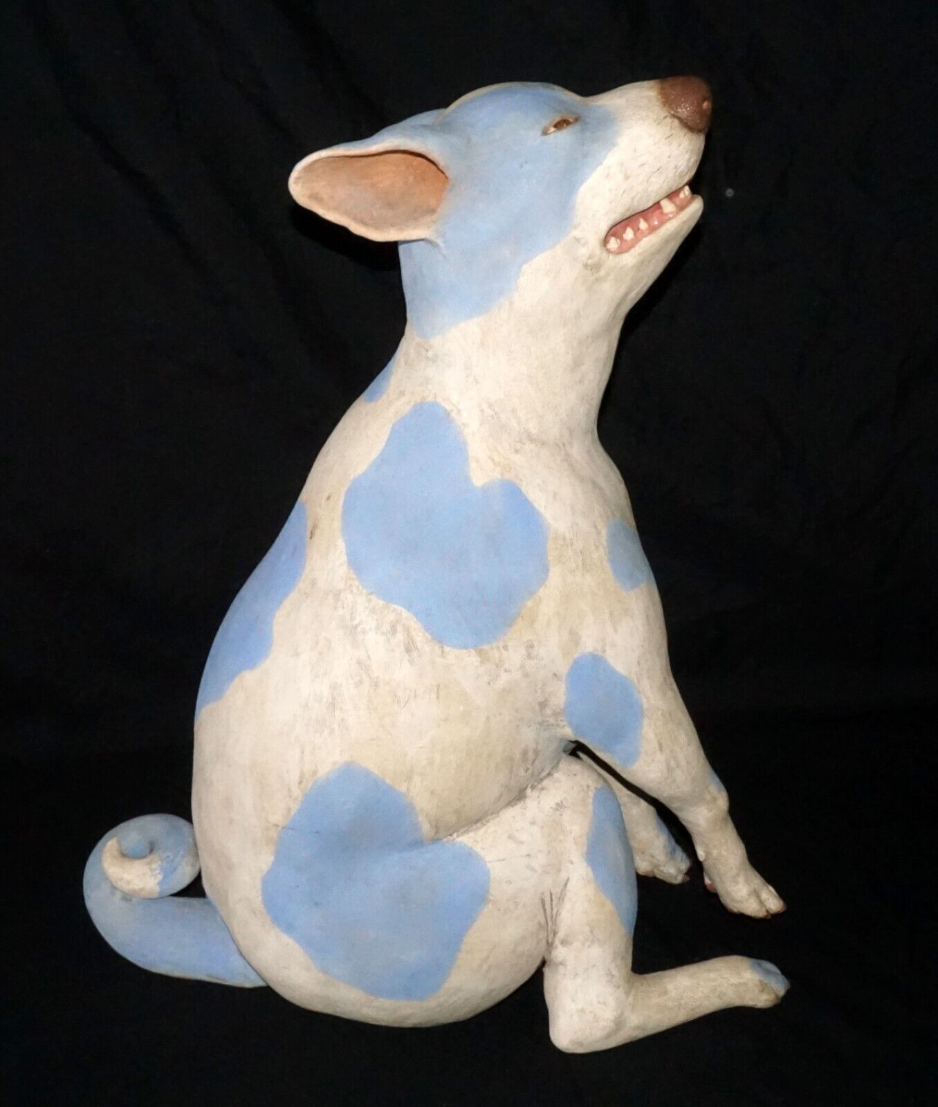 Hawaii Pottery Sculpture Blue Spotted Puppy Dog by Esther Shimazu (B.1957)(McA)