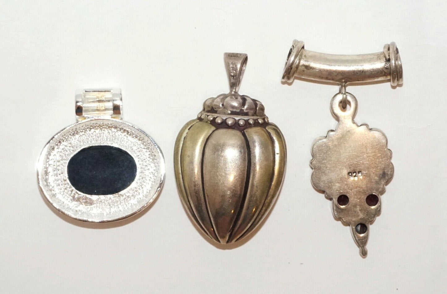 3Pc Vintage Sterling Silver Pendant Lot w. Garnets, Pearls & Onyx (HaL)#16