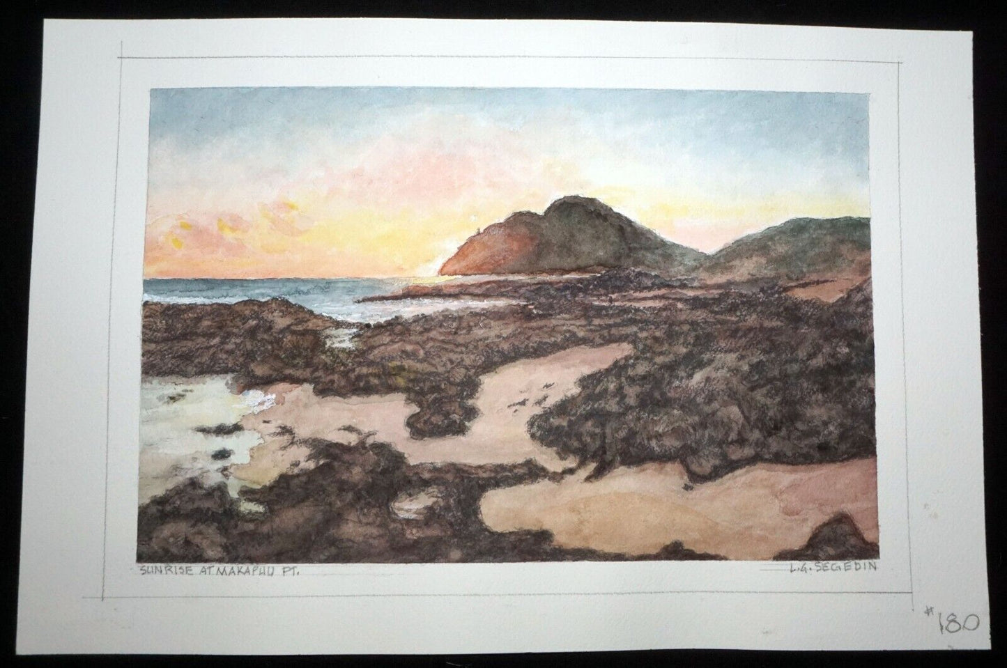 Hawaii Watercolor Diptych Painting Makapuu Rabbit Island by L. Segedin #179/80