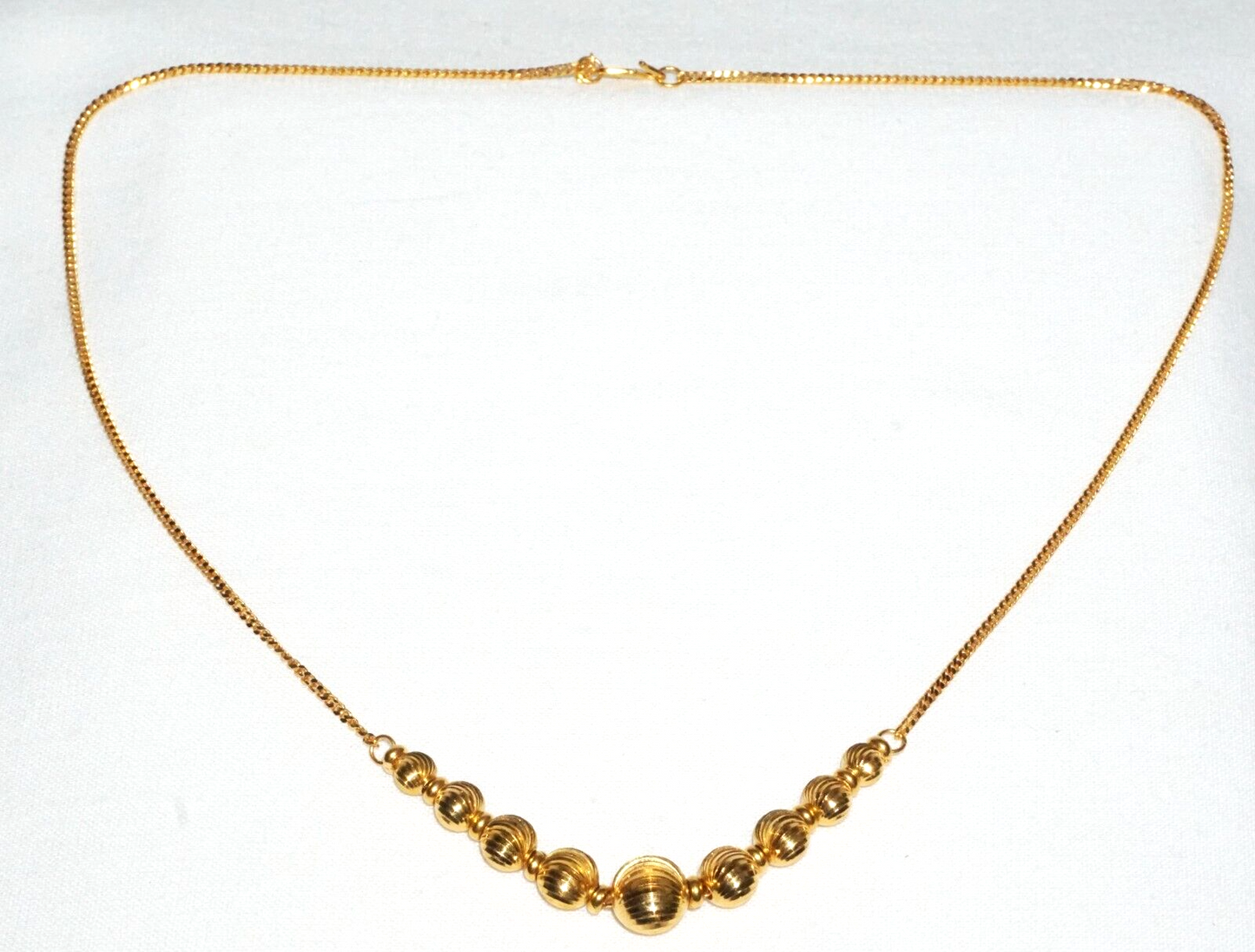 Vintage Chinese 22k Yellow Gold Necklace w. 9x Graduated Ball Accents (ChY)