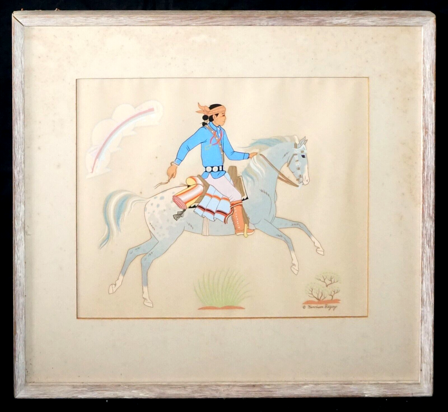 Vintage Navajo Gouache Painting Rider by Harrison (Haskay Yahne Yah) Begay (ChB)