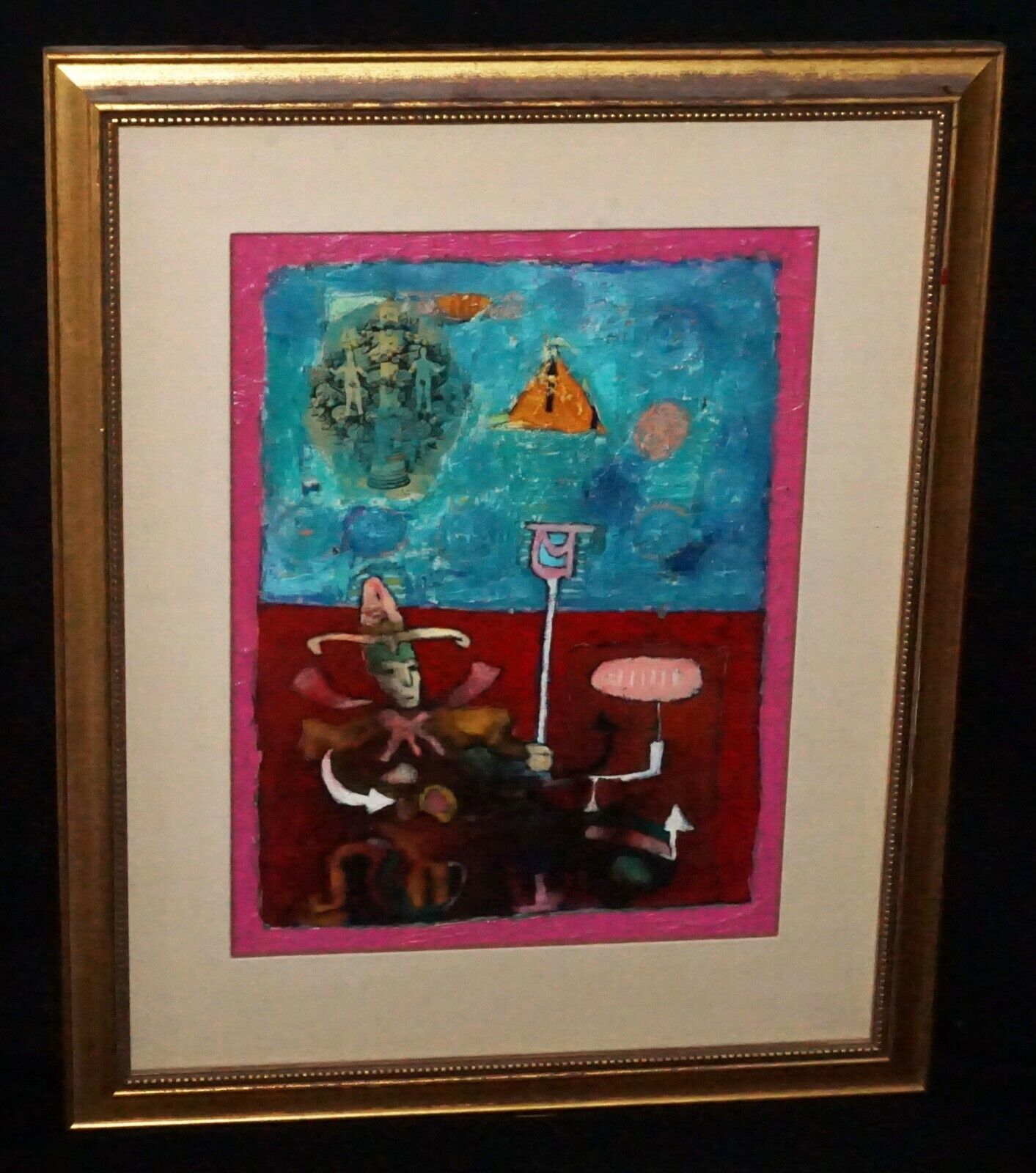 Mexican Mixed Media Painting Jester w. Adam & Eve by Oscar Bernal (b.1945)(NoN)