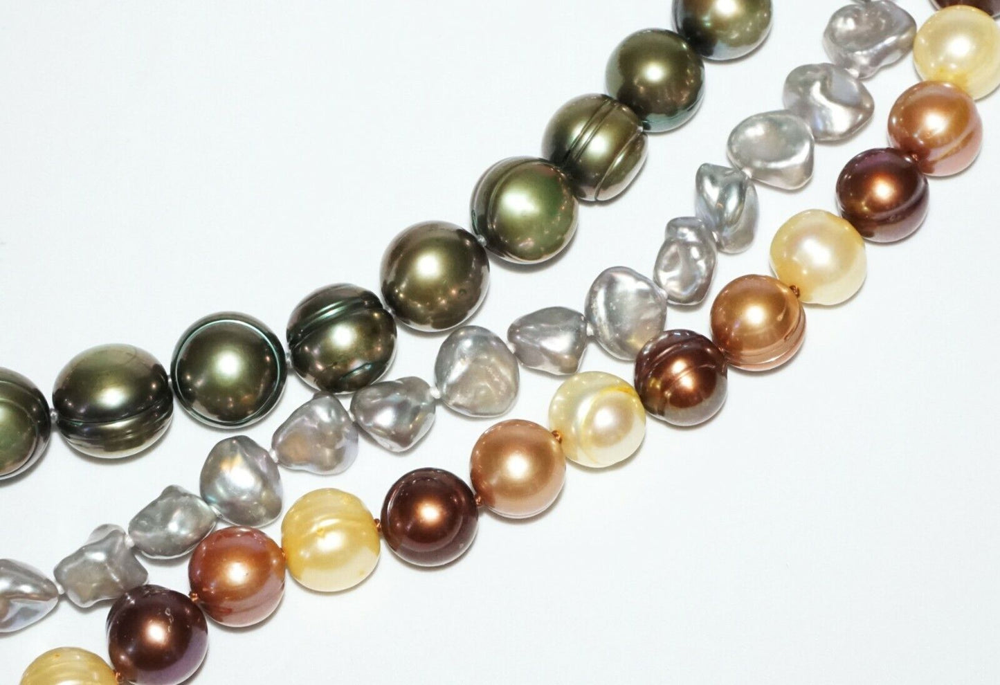 3Pc Multicolored Single Strand Pearl Necklaces w. Sterling silver Clasp(SaR)#452