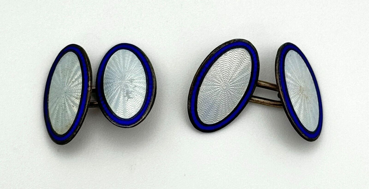 Vintage Sterling Enameled Cuff Links Blue & Silver Marked Sterling (MiM)