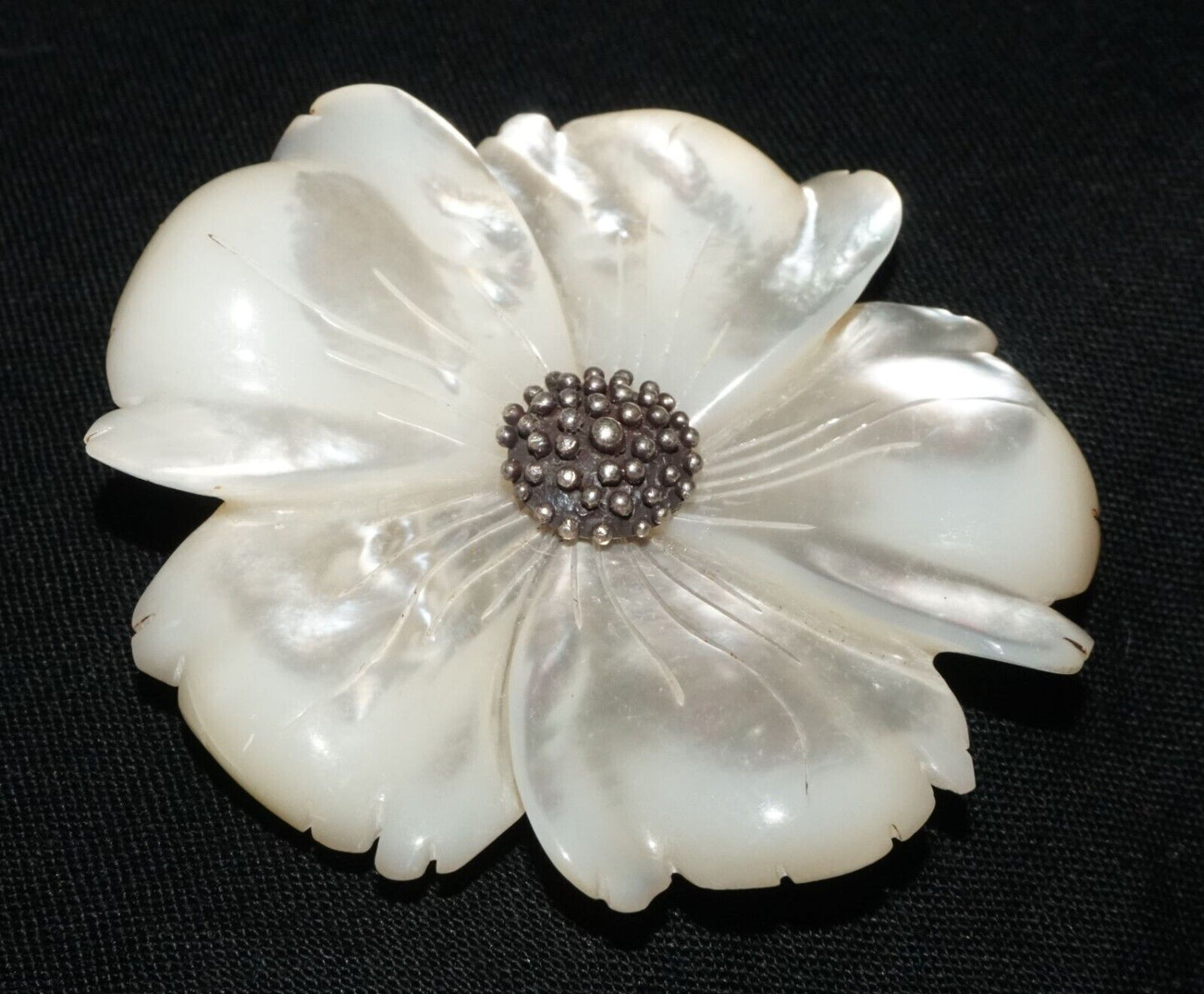 Vintage Sterling Silver Mother of Pearl Flower Motif Brooch Stephen Dweck (PaS)