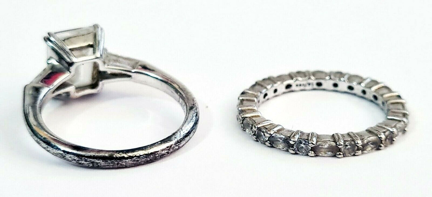 2Pc Vintage Sterling Silver & Cubic Zirconia Rings Sz. 5.5/6 (WMH)3f