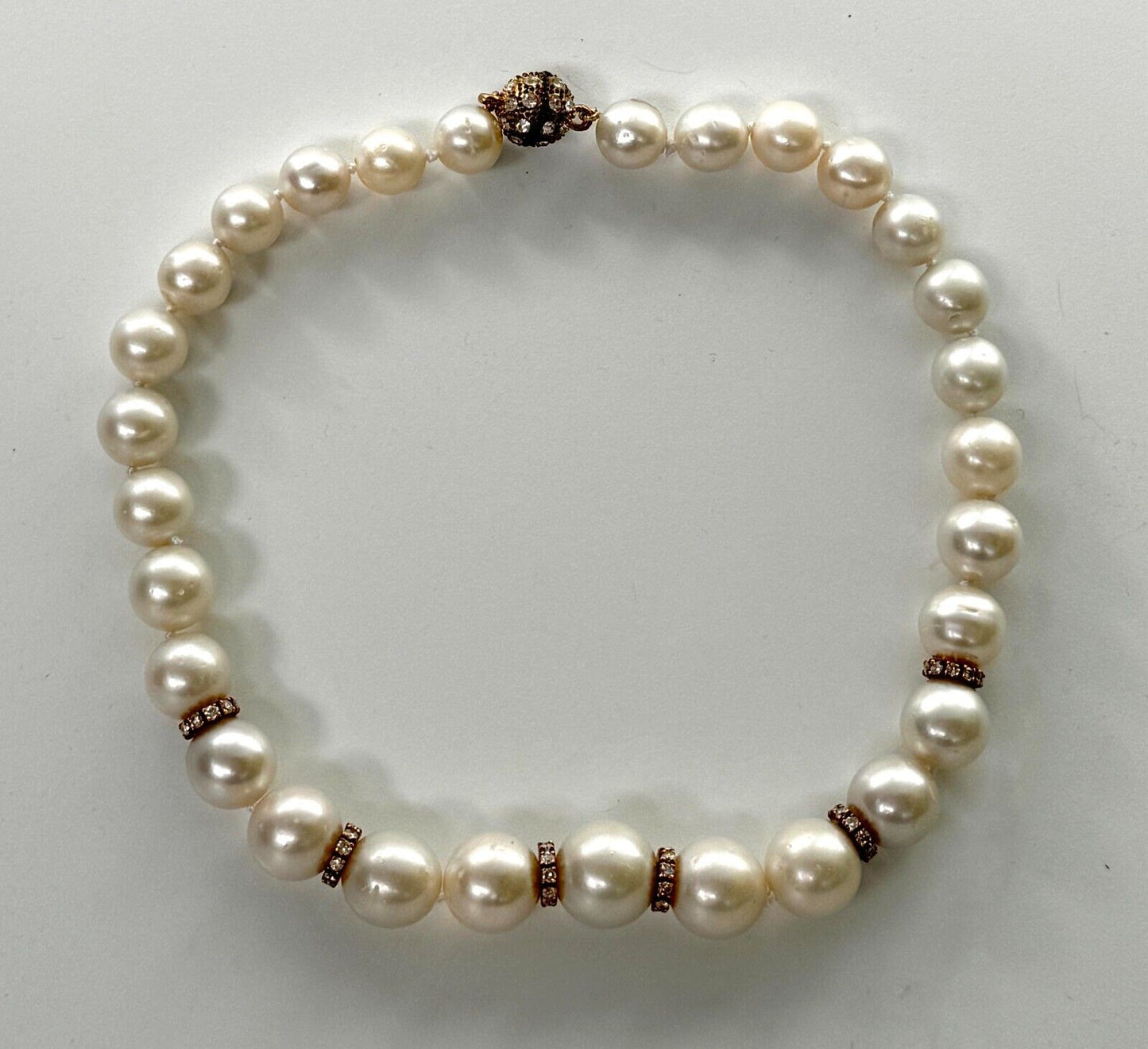 Vintage Simulated Pearl & Rhinestone Statement Necklace 17" (LeD)