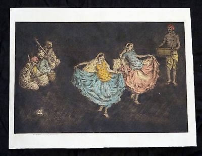 1920s English Woodblock Print "Nautch Dancing Girls" by Charles Bartlett (Jen)
