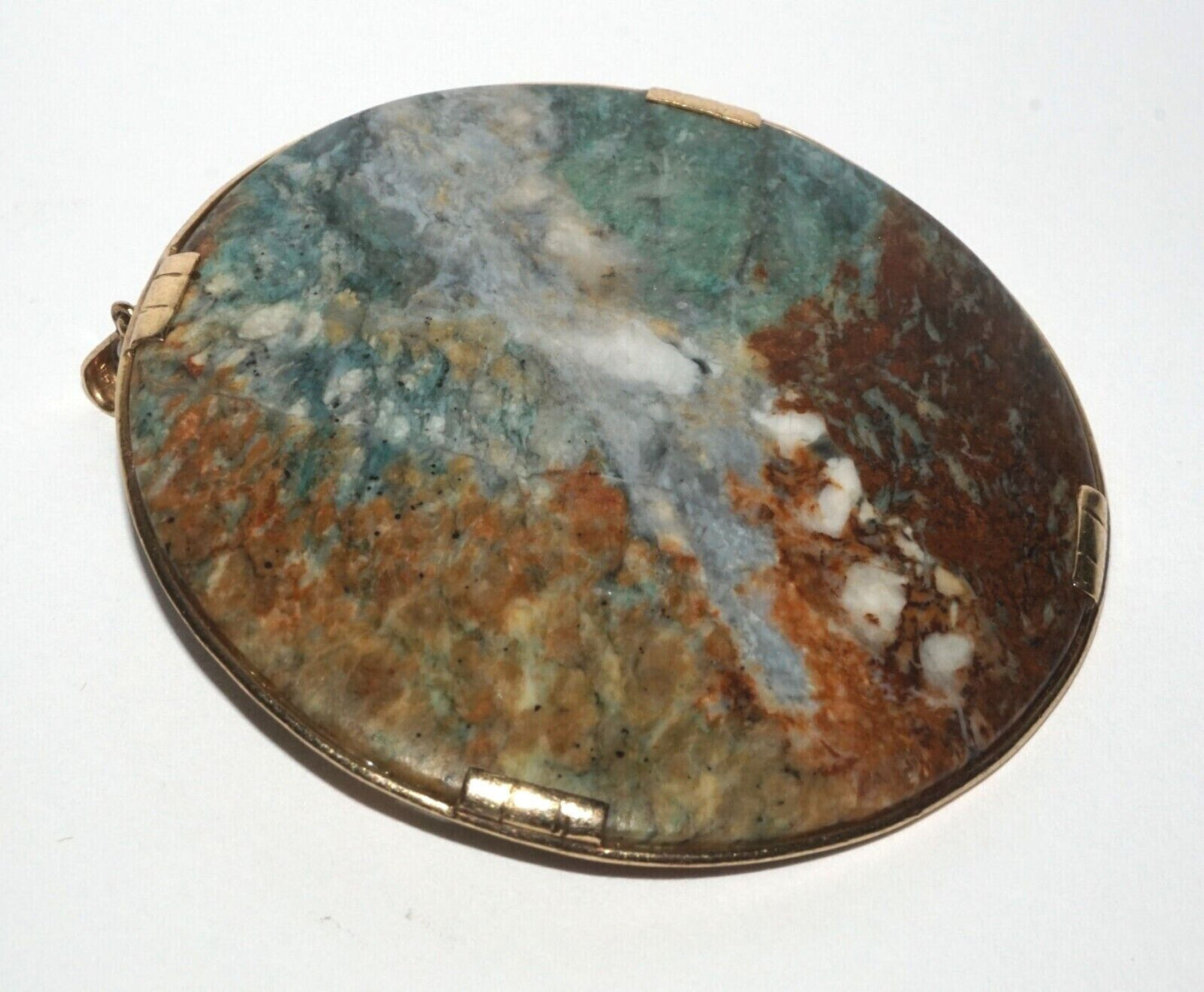 Chinese 14K Yellow Gold Brooch Pendant w. Picture Jade Disk by Ming's (LeS) G10