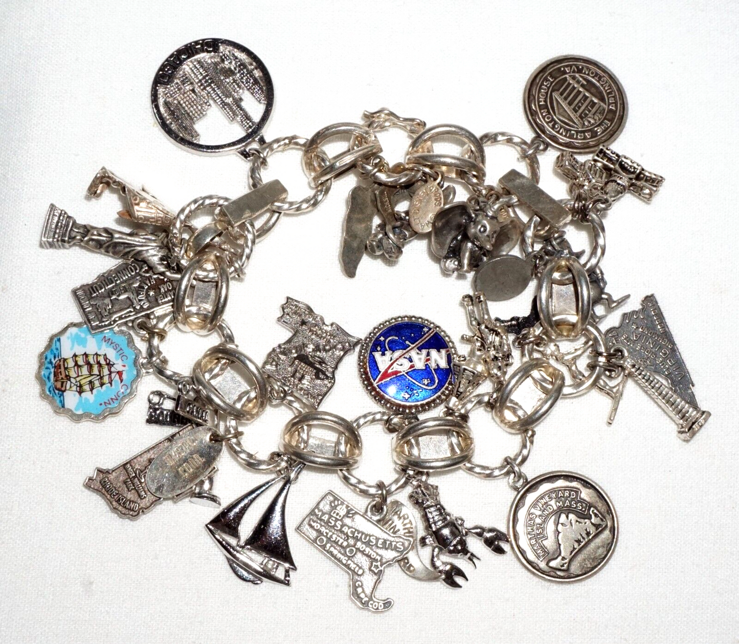 Vintage Sterling Silver Charm Bracelet w. 24x World & Travel Charms (BrM)#6
