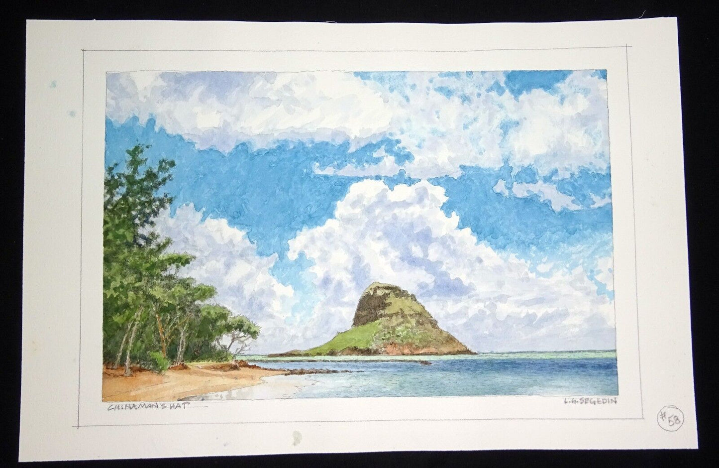 Original Hawaii Watercolor Painting "Chinaman's Hat, Oahu" by L. Segedin #58