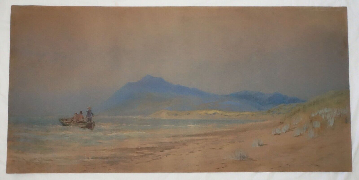 1870s Irish WC Painting Fisherman at Arklow County Wicklow by John Faulkner (AhB