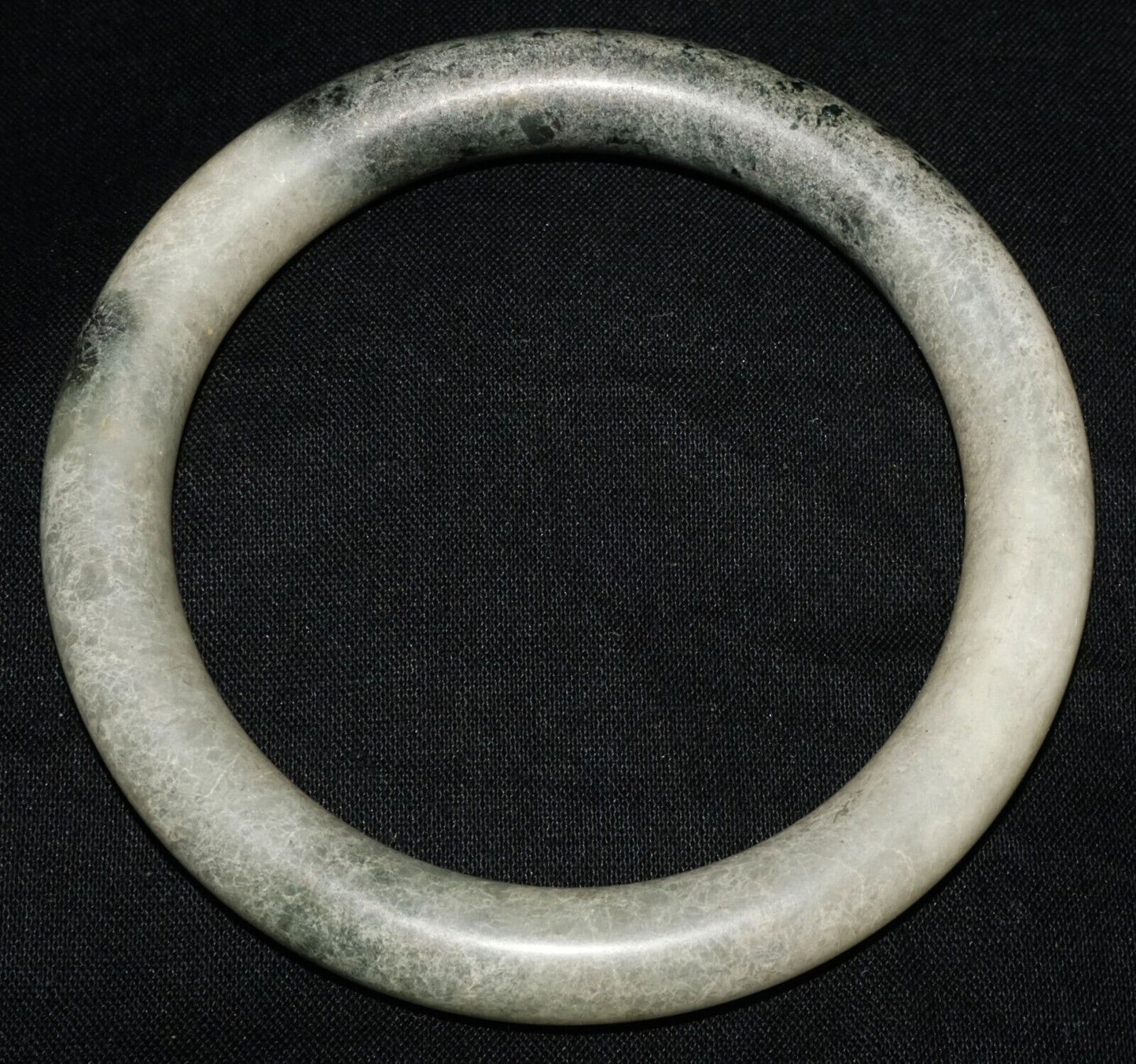 Vintage Chinese Grey Mottled Black Nephrite Jade Bangle Bracelet (LeS) B32