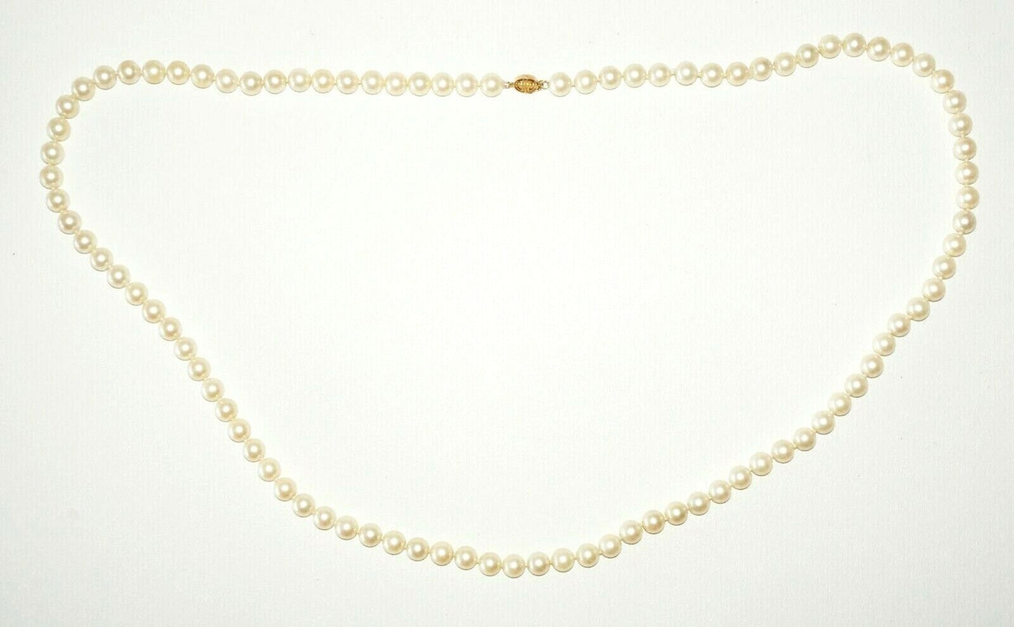 Vintage Single Strand Pearl Necklace w. 14k Yellow Gold Pierced Clasp (TaE)#55