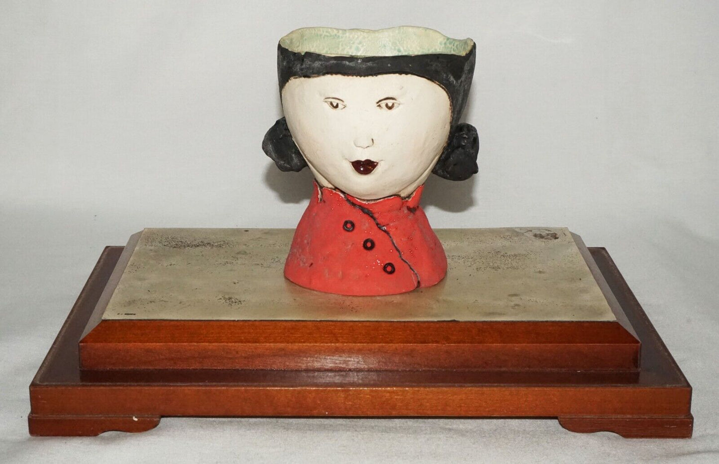 Contemp. Hawaii Pottery Sculpture Girl Cup on Stand in Box by Jo Rowley (CuM)