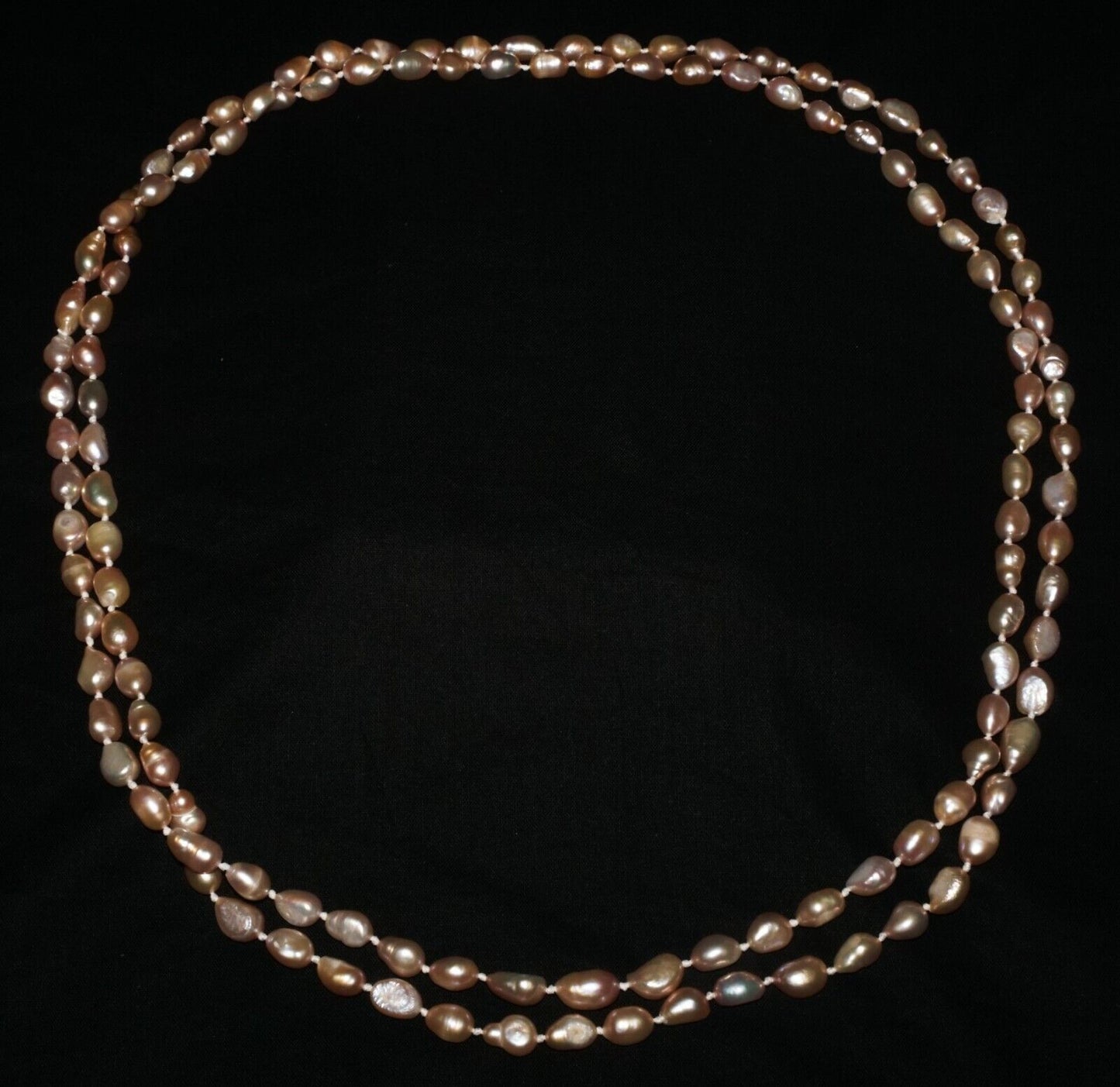 Vintage Baroque Pinkish Bronze Colored Super Long 64" Pearl Necklace (AHB)
