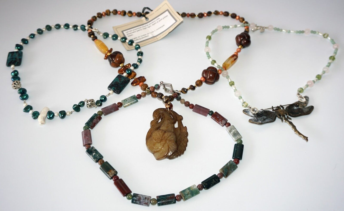 4x Chinese Mixed Bead Necklaces w Quartz, Serpentine + by Yasue Yamada (Yam)#10