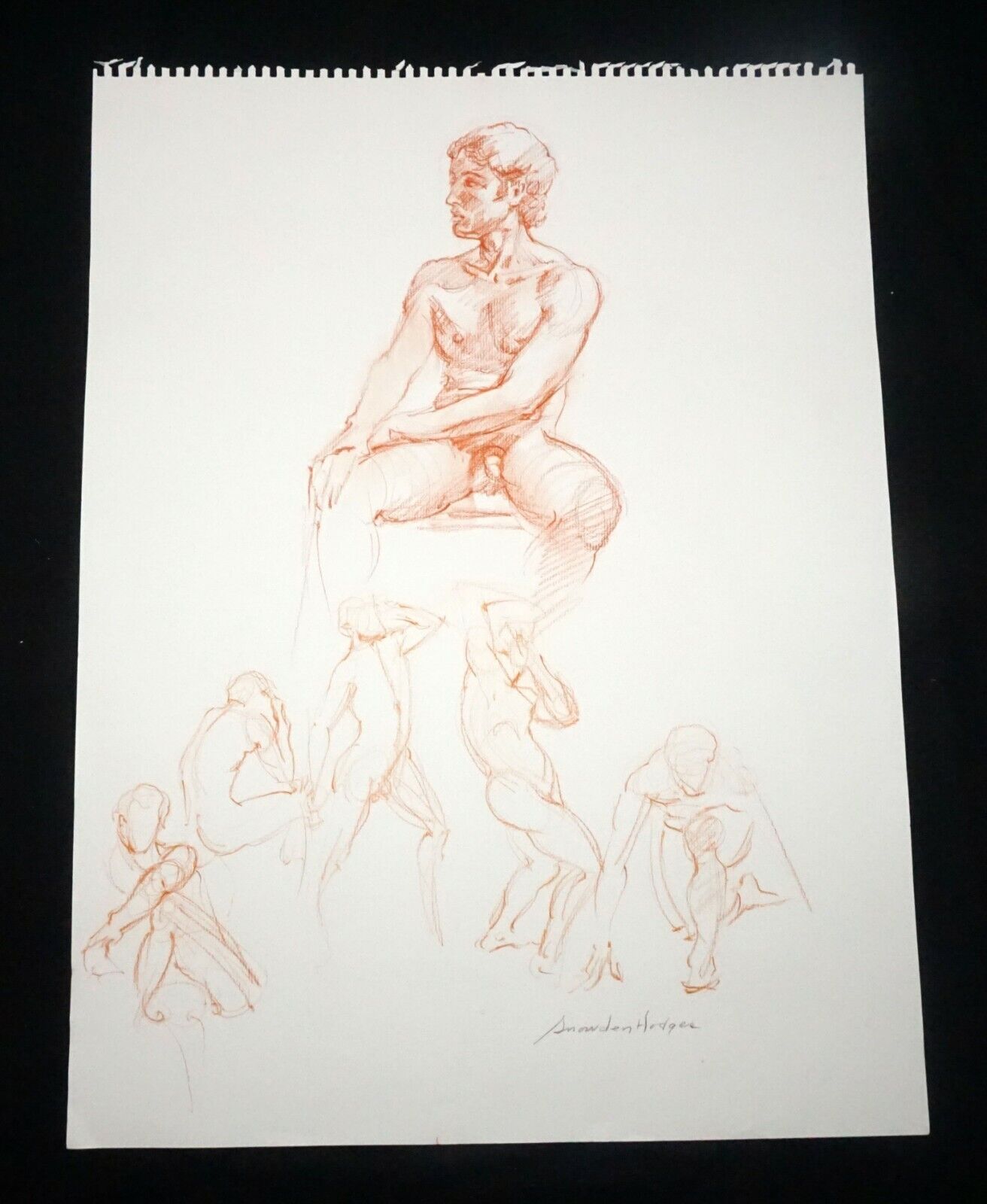 Hawaii Conte Crayon Drawing Seated Young Male Nude Snowden Hodges (Sho)#37