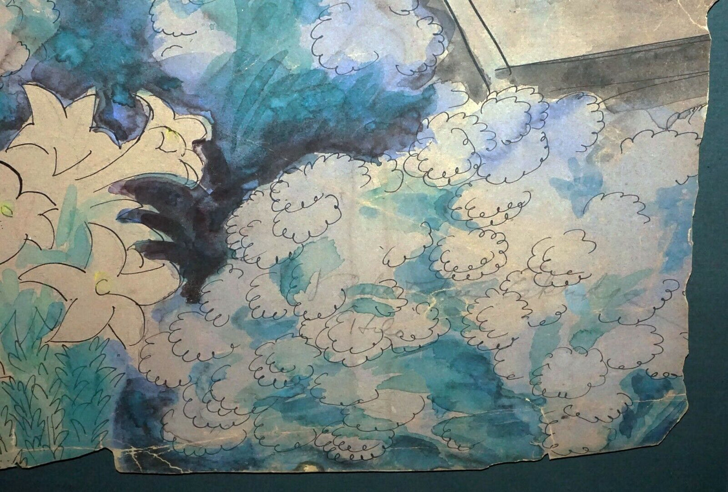 40s Hawaii Ink & Watercolor Painting Hilo Flower-shop by Robert L Eskridge (BeG)