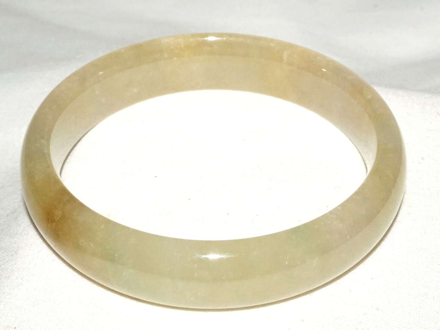Vintage Chinese Semi Translucent Yellowish Green Jade Bangle Bracelet (InS)#L3