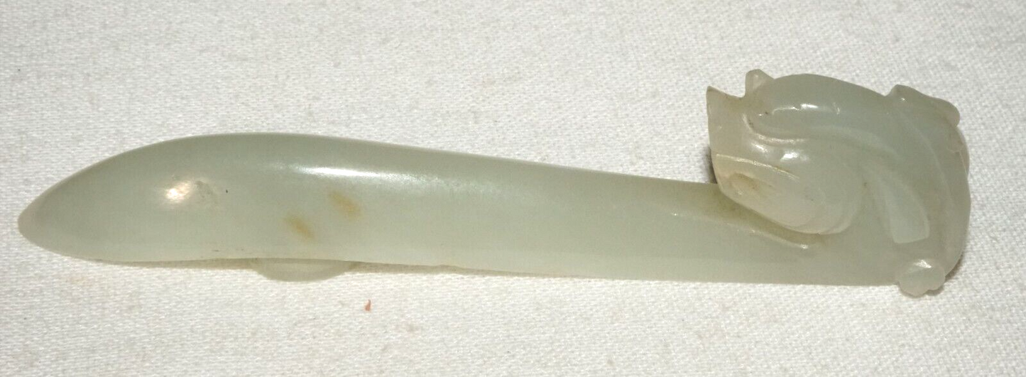 Antique Chinese Grey Green Nephrite Jade Dragon Belt Hook (UVi)#18