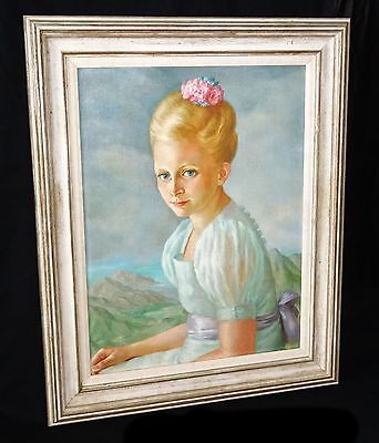 1938 Hawaii Oil Painting Landscape & Portrait Young Girl by Lloyd Sexton (Geo)