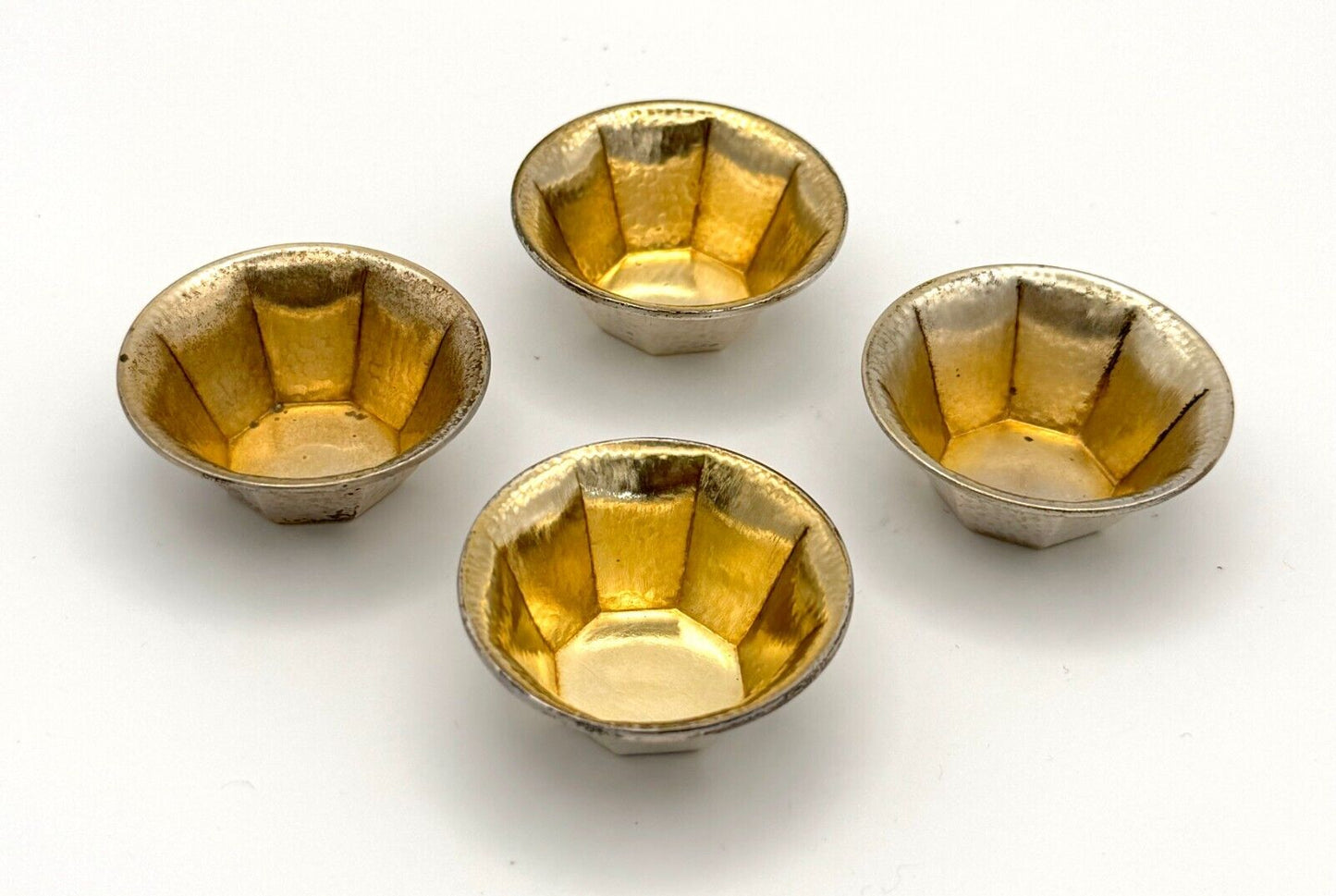 Antique Webster Co Sterling Silver Petite Bowls w Gilded, Hammered Finish (WeP)