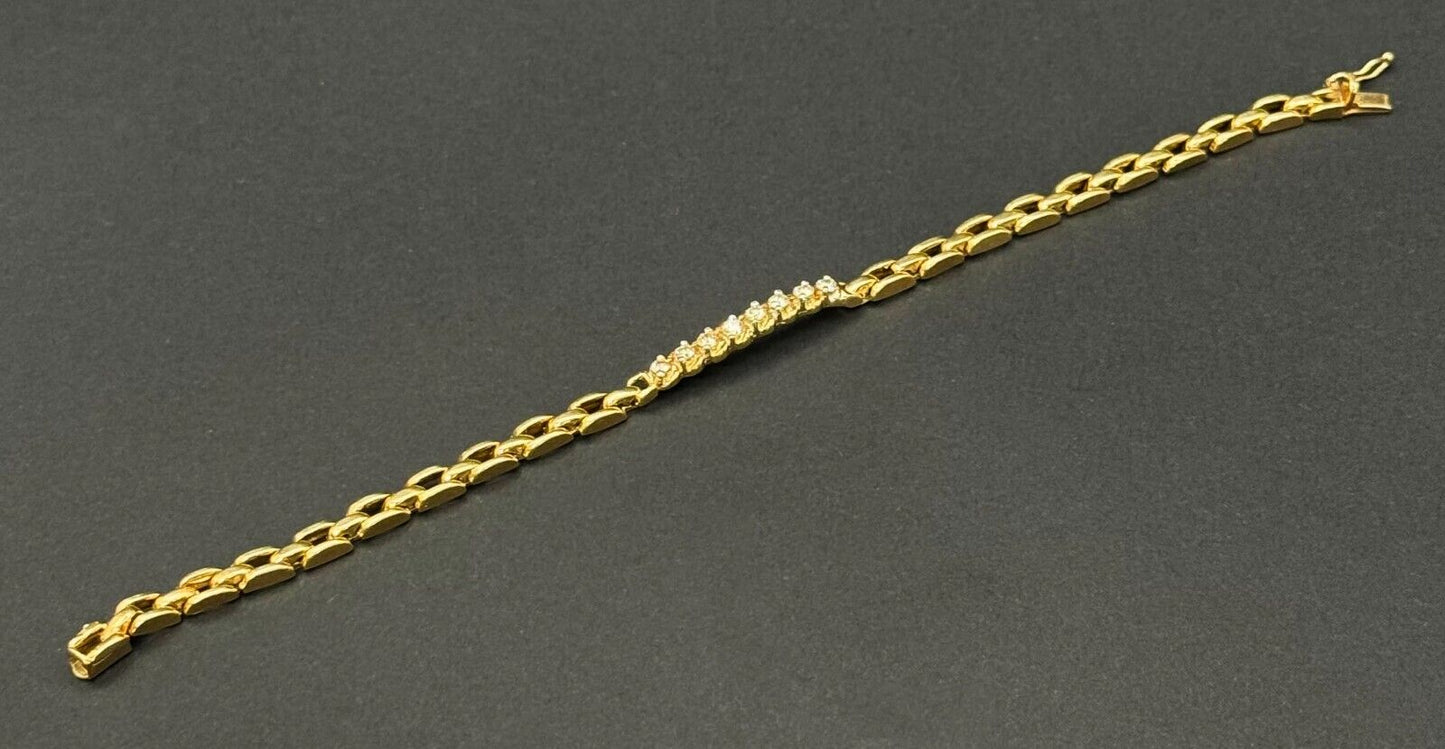 Vtg 14k Yellow Gold Link Bracelet 7.5 " w 8 Diamond Accents & Safety Clasp (MeK)