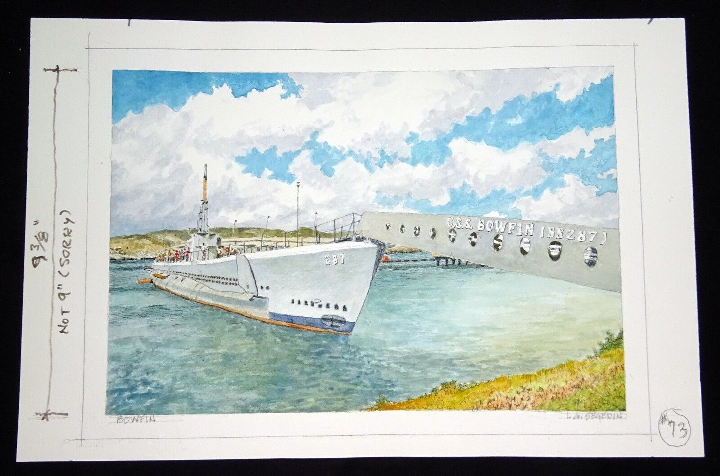 Orig Hawaii Watercolor Painting "U.S.S. Bowfin Pearl Harbor" by L Segedin #73