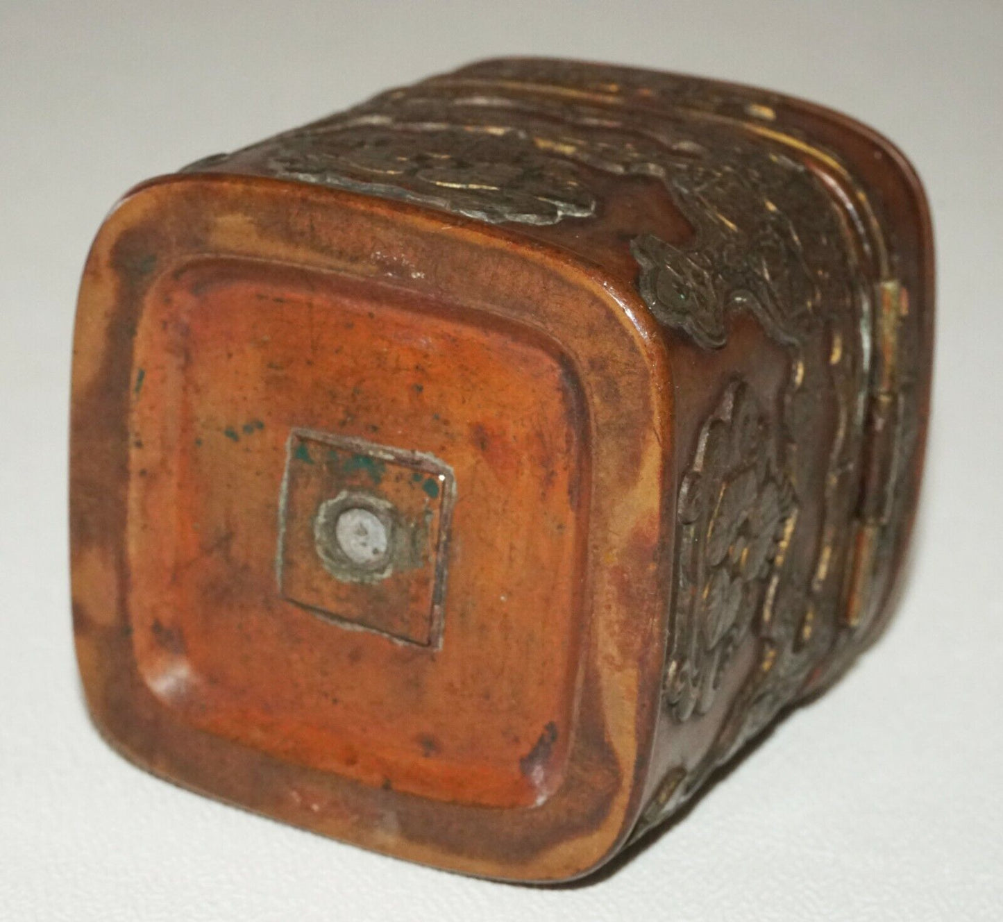 19C Japanese Edo Period Hinged Top Copper Ink Container Box w. Crest (MoW)