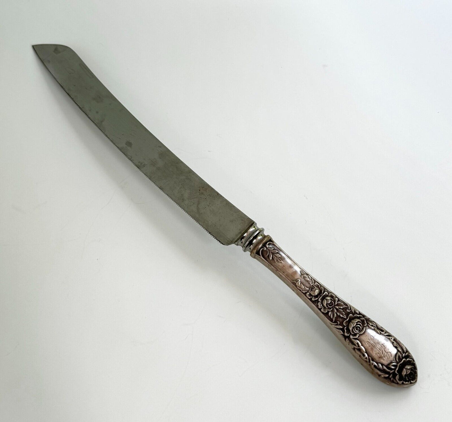 Vintage Sheffield Sterling Silver Floral Carving Knife w Monogram (WeP)